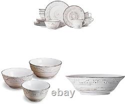 Trellis 16-Piece Dinnerware Set, Service for 4, Distressed White, Set of 3 Servi