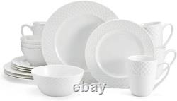 Trellis Bone China 16 Piece Dinnerware Set, Service for 4, White