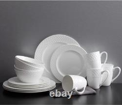 Trellis Bone China 16 Piece Dinnerware Set, Service for 4, White
