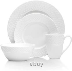 Trellis Bone China 16 Piece Dinnerware Set, Service for 4, White