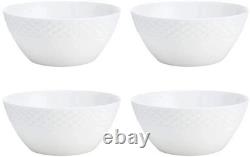 Trellis Bone China 16 Piece Dinnerware Set, Service for 4, White