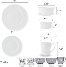 Trellis Bone China Lightweight Chip Resistant 40 Piece Dinnerware Set, Service f