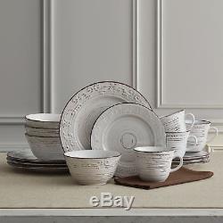 Trellis White Dinnerware Set For 4 Stoneware 16 Pc Dinner Plates Dishes Rustic
