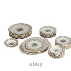 Triumph Limoges Rosalie Stamped 22k Gold Trim Plates Set, 48 Pieces, Fine China
