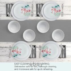 Tropical Flamingo 12-Piece Dinnerware Set for 4 Plates & Bowls