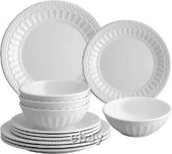 UPware 12-Piece Melamine Dinnerware Set, Includes Dinner Plates, Salad White