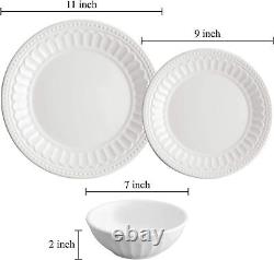 UPware 12-Piece Melamine Dinnerware Set, Includes Dinner Plates, Salad White