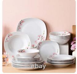 VEWEET 24-Piece Porcelain Dinnerware Set, Ivory White Dinner Set, Service for 6