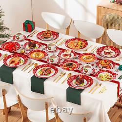 VEWEET 30-Piece Christmas Dinnerware Set Porcelain Xmas Plates Cups and Saucers