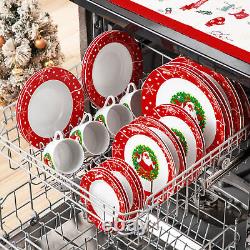 VEWEET 30-Piece Christmas Dinnerware Set Porcelain Xmas Plates Cups and Saucers