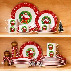 VEWEET 30-Piece Christmas Dinnerware Set Porcelain Xmas Plates Cups and Saucers