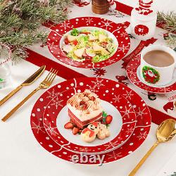 VEWEET 30-Piece Christmas Dinnerware Set Porcelain Xmas Plates Cups and Saucers