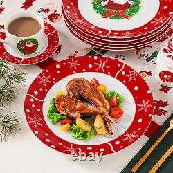 VEWEET 30-Piece Christmas Dinnerware Set Porcelain Xmas Plates Cups and Saucers