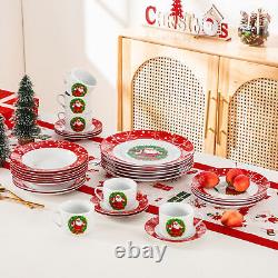 VEWEET 30-Piece Christmas Dinnerware Set Porcelain Xmas Plates Cups and Saucers