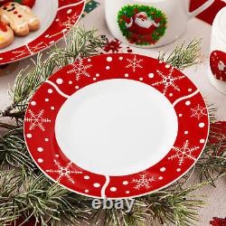 VEWEET 30-Piece Christmas Dinnerware Set Porcelain Xmas Plates Cups and Saucers