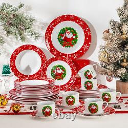 VEWEET 30-Piece Christmas Dinnerware Set Porcelain Xmas Plates Cups and Saucers