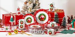 VEWEET 30-Piece Christmas Dinnerware Set Porcelain Xmas Plates Cups and Saucers