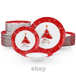 VEWEET 36 PCS Christmas Dinnerware Set Porcelain Xmas Plates Set Service for 12