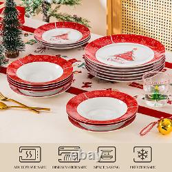 VEWEET 36 PCS Christmas Dinnerware Set Porcelain Xmas Plates Set Service for 12