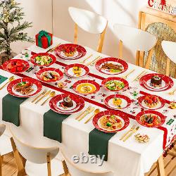 VEWEET 36 PCS Christmas Dinnerware Set Porcelain Xmas Plates Set Service for 12