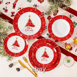 VEWEET 36 PCS Christmas Dinnerware Set Porcelain Xmas Plates Set Service for 12