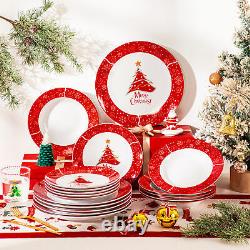 VEWEET 36 PCS Christmas Dinnerware Set Porcelain Xmas Plates Set Service for 12