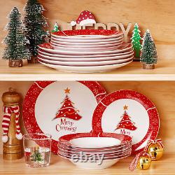 VEWEET 36 PCS Christmas Dinnerware Set Porcelain Xmas Plates Set Service for 12