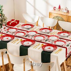 VEWEET 36 PCS Christmas Dinnerware Set Porcelain Xmas Plates Set Service for 12