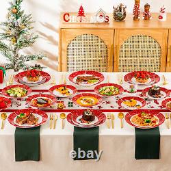 VEWEET 36 PCS Christmas Dinnerware Set Porcelain Xmas Plates Set Service for 12