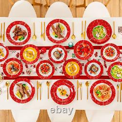 VEWEET 36 PCS Christmas Dinnerware Set Porcelain Xmas Plates Set Service for 12