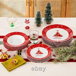 VEWEET 36 PCS Christmas Dinnerware Set Porcelain Xmas Plates Set Service for 12