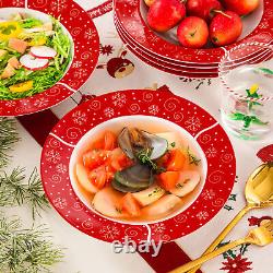 VEWEET 36 PCS Christmas Dinnerware Set Porcelain Xmas Plates Set Service for 12