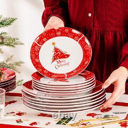 VEWEET 36 PCS Christmas Dinnerware Set Porcelain Xmas Plates Set Service for 12