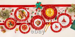 VEWEET 36 PCS Christmas Dinnerware Set Porcelain Xmas Plates Set Service for 12