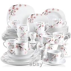 VEWEET ANNIE 50-Piece Dinnerware Set Porcelain Plate Bowl Set Service for 6