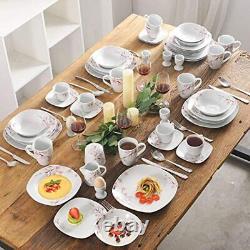 VEWEET ANNIE 50-Piece Dinnerware Set Porcelain Plate Bowl Set Service for 6