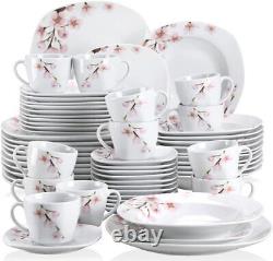 VEWEET ANNIE Dinnerware Set 60Pc White Tableware Plate Bowl Set Service for 12