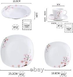 VEWEET ANNIE Dinnerware Set 60Pc White Tableware Plate Bowl Set Service for 12