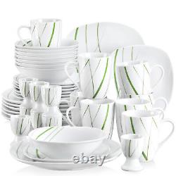 VEWEET AVIVA Dinnerware Set White Green Line Porcelain Combination Set Tableware