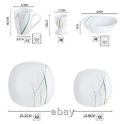 VEWEET AVIVA Dinnerware Set White Green Line Porcelain Combination Set Tableware