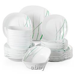 VEWEET AVIVAGLAS Dinnerware Set White Opal Glass Dinner/Tableware Service for 12
