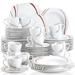 VEWEET Bonnie Dinnerware Set Ivory White Brown Line Porcelain Dinner Combo Set
