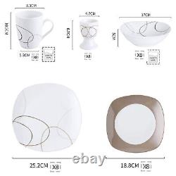 VEWEET NIKITA Dinnerware Set Ivory White Brown Lines Porcelain Combination Sets