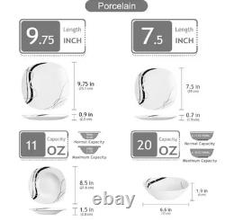 VEWEET Porcelain Square Black & White 24 piece Dinnerware Sets Service for 6