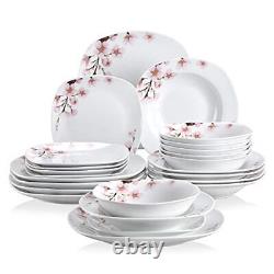 VEWEET Series Annie 24-Piece Ivory White Ceramic Porcelain Dinnerware Set wit