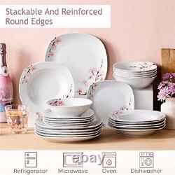 VEWEET Series Annie 24-Piece Ivory White Ceramic Porcelain Dinnerware Set wit