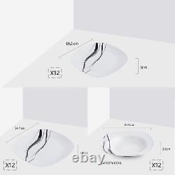 VEWEET Teresa Dinnerware Set Ivory White China Ceramic Line Pattern Combo Sets