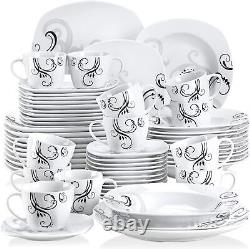 VEWEET ZOEY Dinnerware Set Ivory White Black Decals Porcelain Combo Sets Plates