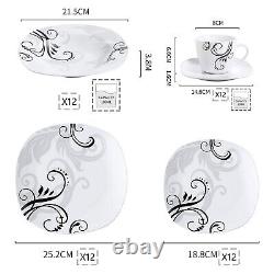 VEWEET ZOEY Dinnerware Set Ivory White Black Decals Porcelain Combo Sets Plates