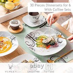 VEWEET ZOEY Dinnerware Set Ivory White Black Decals Porcelain Combo Sets Plates